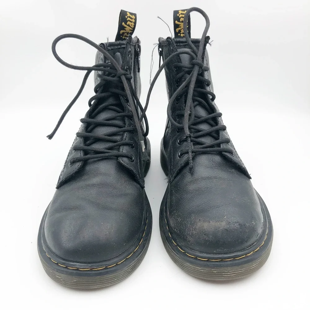 Dr. Martens Shoes Youth 3 1460 J Black Leather Lace Up Side Zip Combat Boots